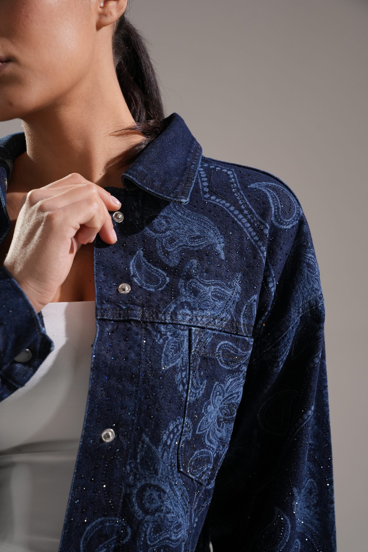 Rhinestones Jacquard denim set